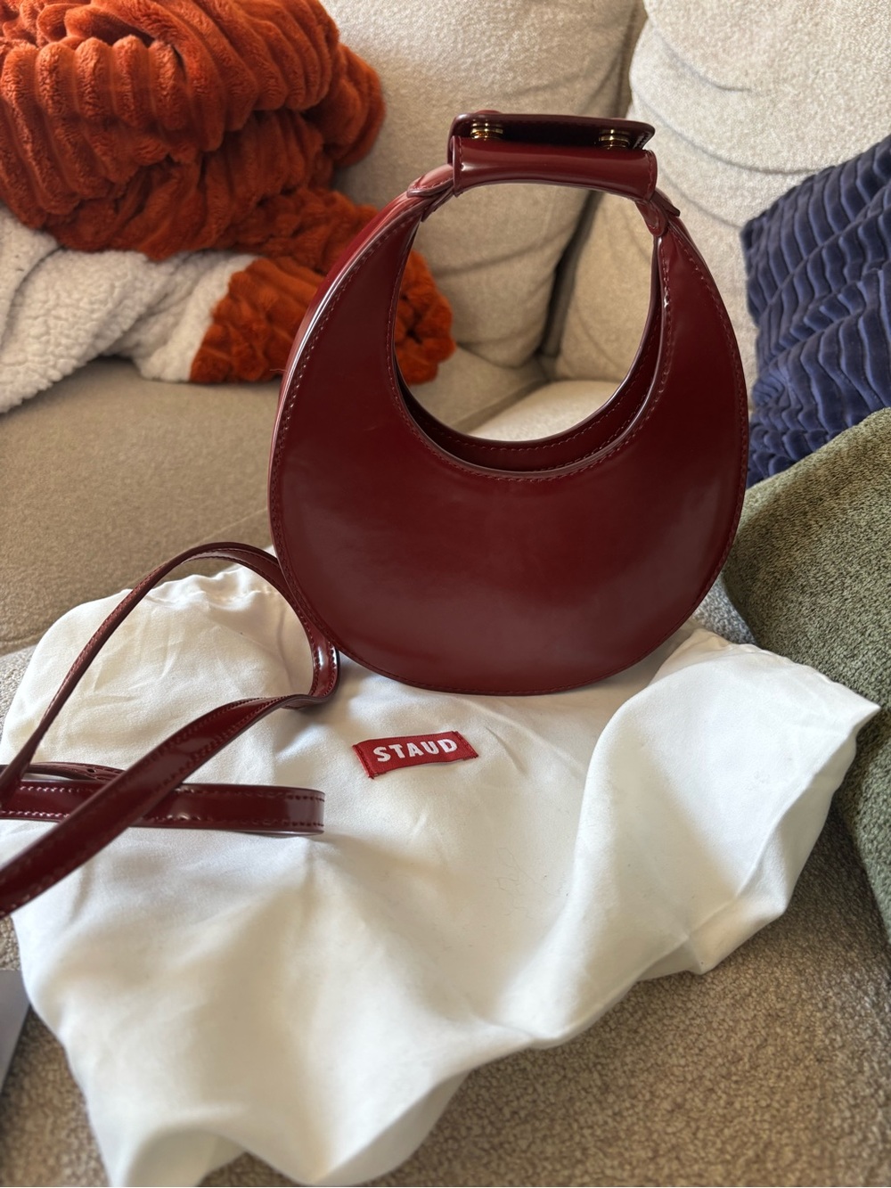 STAUD Mini Moon Bag in Burgundy